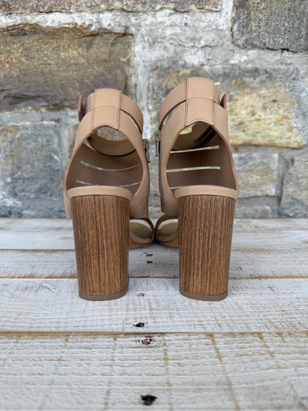 Vince Beige/Tan Strappy Cutout High Heel Sandals
